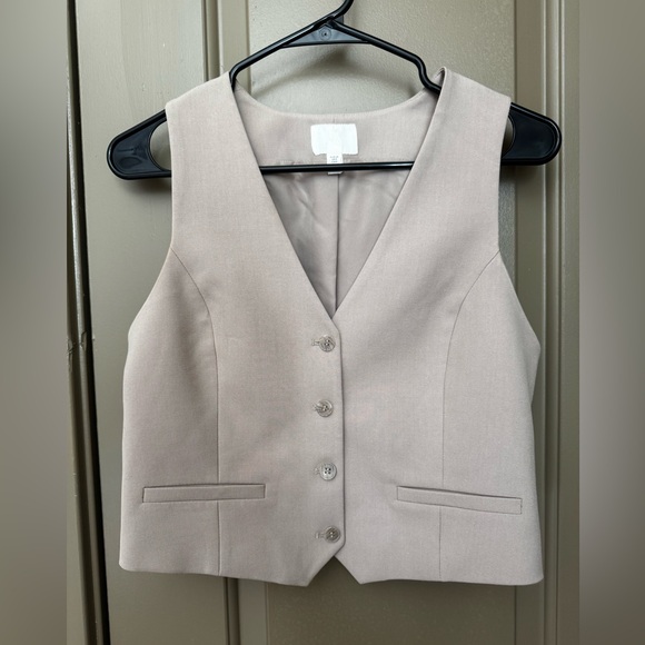 H&M Jackets & Blazers - H&M Tailored Beige Sleeveless Button Vest